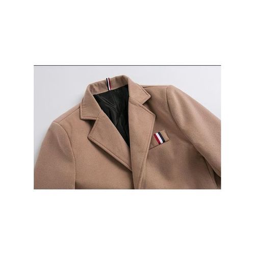 Khaki Autumn Winter New Men Woolen Coat Wool Mid-length Trench Single-breasted Jacket Male