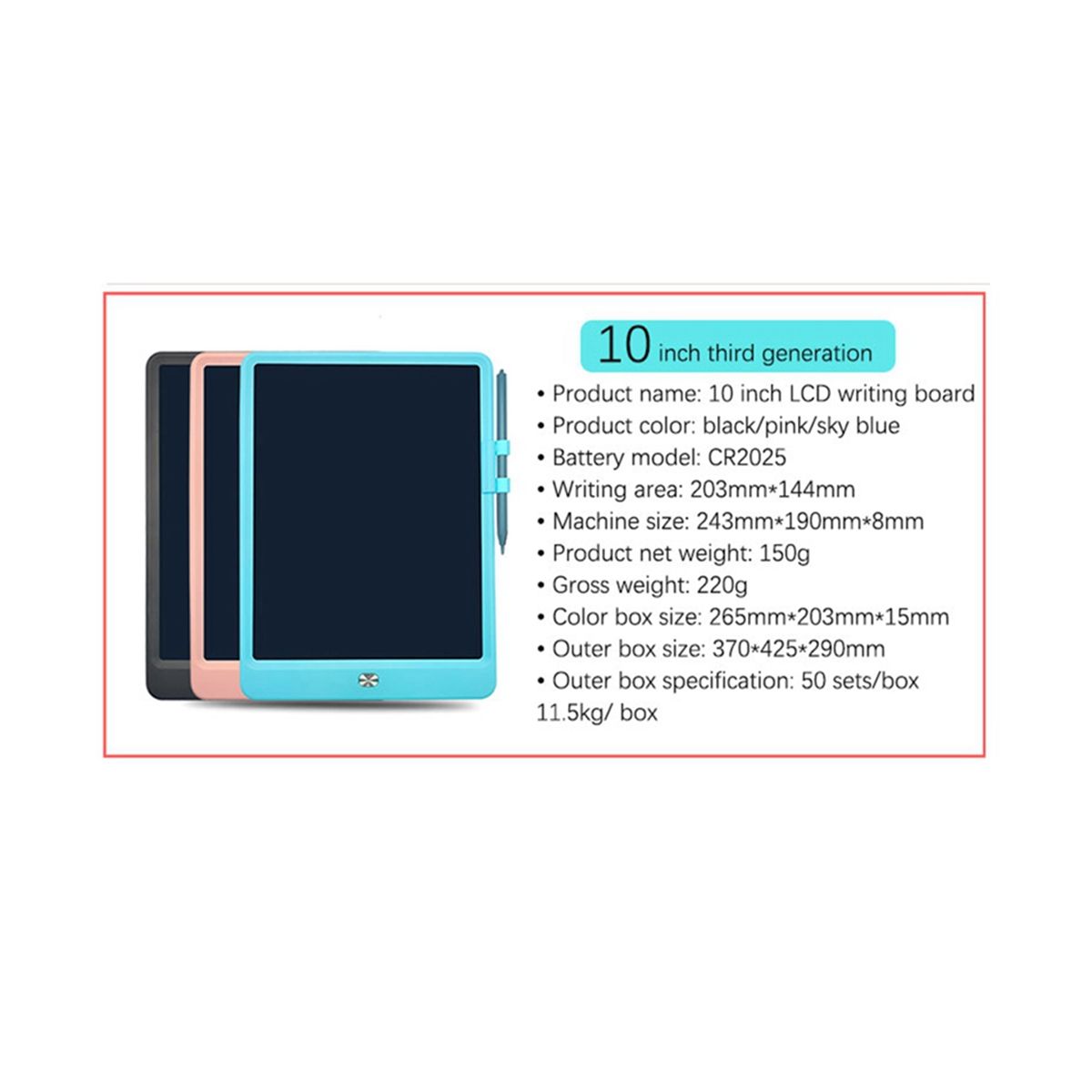 10Inch LCD Drawing Tablet for Children'S Toys Painting Tools Electronics Writing Board Kids EducationalBlack