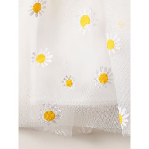 3 Pcs Babygirl  Onesie Daisy Flower Mesh Sequins Skirts With Headband Set