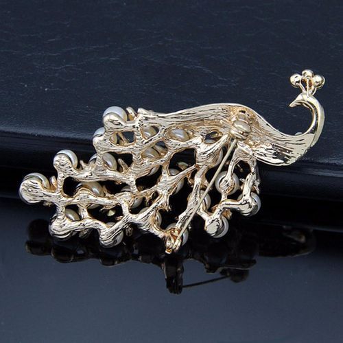 Jewelry Peacock White Pearl Imitation Woman Brooch Gold