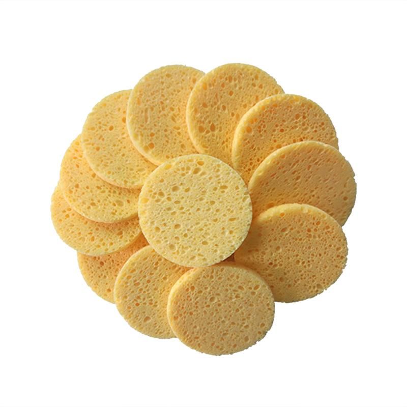 50pcs Natural Wood Pulp Facial Washing Sponges Cellulose Compress Cosmetic Puff Face Care Cleansing Makeup Remover Tools 70&times;8mm Yellow