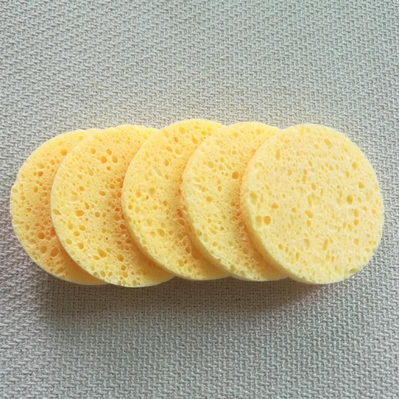 50pcs Natural Wood Pulp Facial Washing Sponges Cellulose Compress Cosmetic Puff Face Care Cleansing Makeup Remover Tools 70&times;8mm Yellow