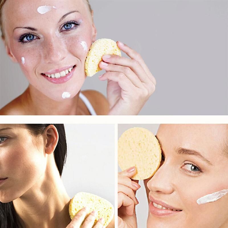 50pcs Natural Wood Pulp Facial Washing Sponges Cellulose Compress Cosmetic Puff Face Care Cleansing Makeup Remover Tools 70&times;8mm Yellow
