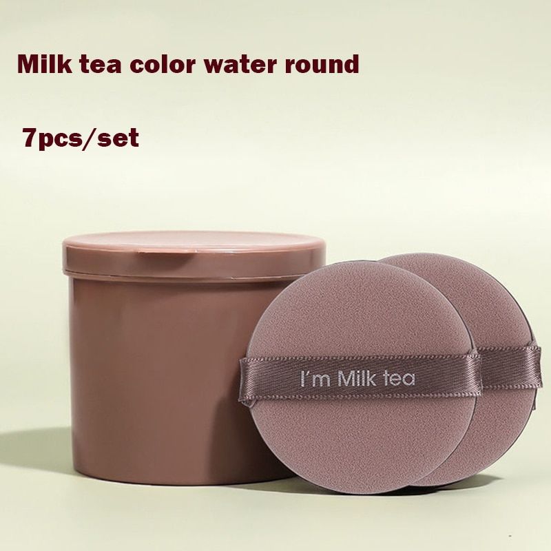 7PCS Strawberry Cosmetic Puff Set Double Side Women Soft Makeup Sponge Beauty Make Up Powder Tools Milk Tea 7 PCS B