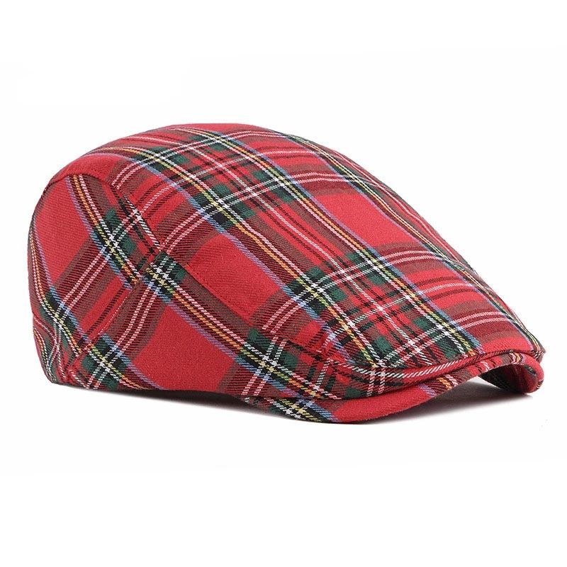 Men Checkered Cotton Beret Cap