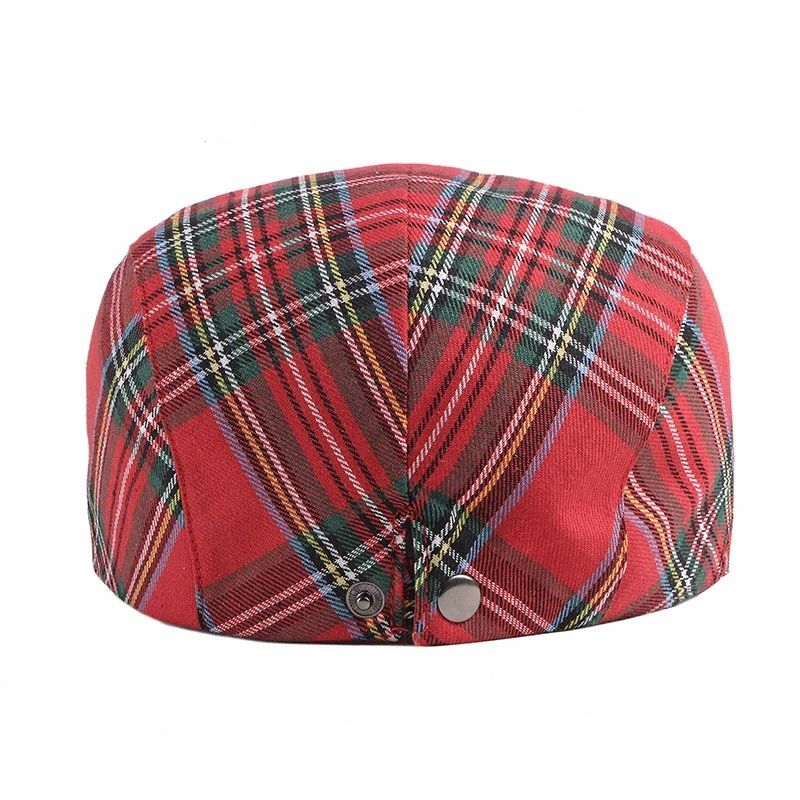 Men Checkered Cotton Beret Cap