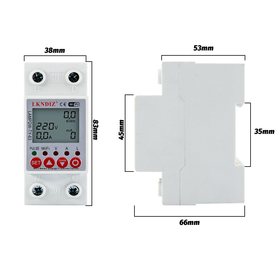 63A TUYA APP 2P WiFi Smart Circuit Earth Leakage Over Under Voltage Protector Relay Device Switch Breaker Energy Power KWh Meter