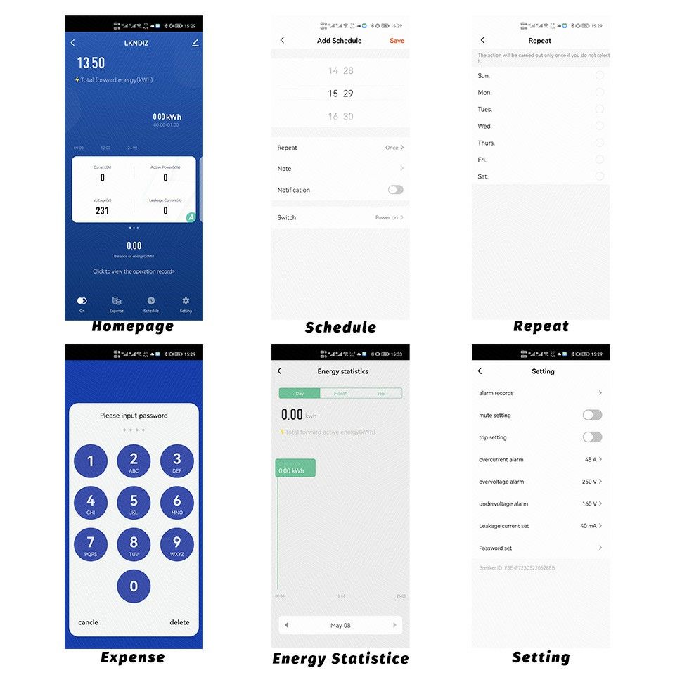 63A TUYA APP 2P WiFi Smart Circuit Earth Leakage Over Under Voltage Protector Relay Device Switch Breaker Energy Power KWh Meter