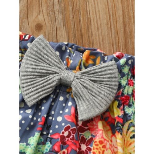 3 Pieces Baby Girl Doll Collar Ribbed Onesie & Floral Print Shorts & Headband Set