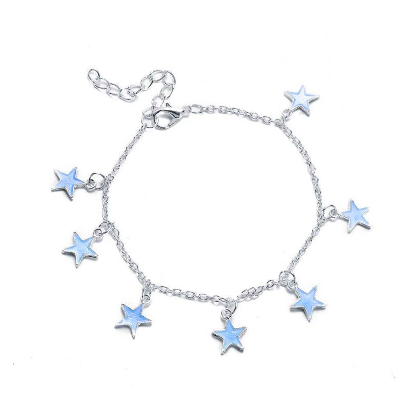 Women Elegant Beach Luminous Blue Star Pendant Anklets