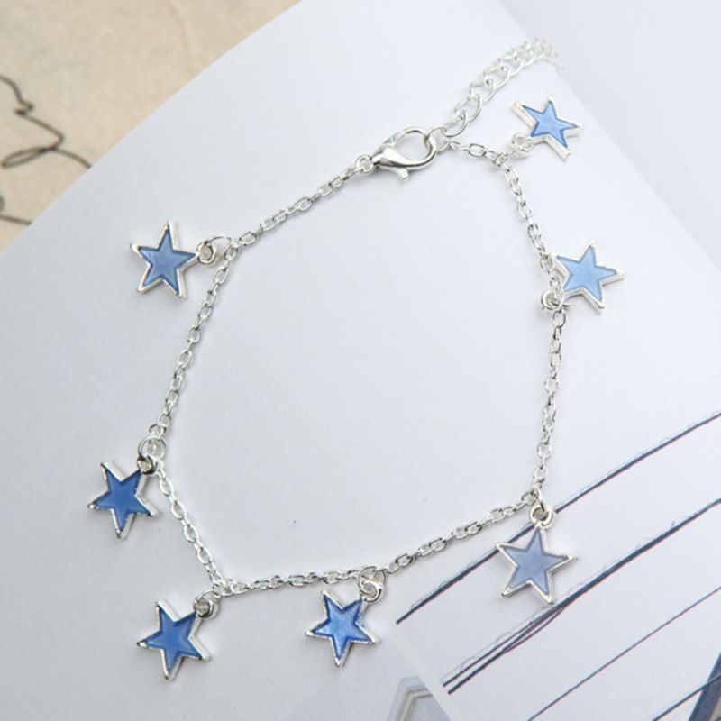 Women Elegant Beach Luminous Blue Star Pendant Anklets