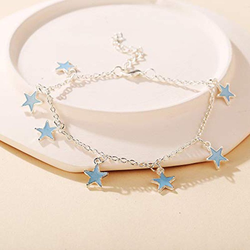 Women Elegant Beach Luminous Blue Star Pendant Anklets