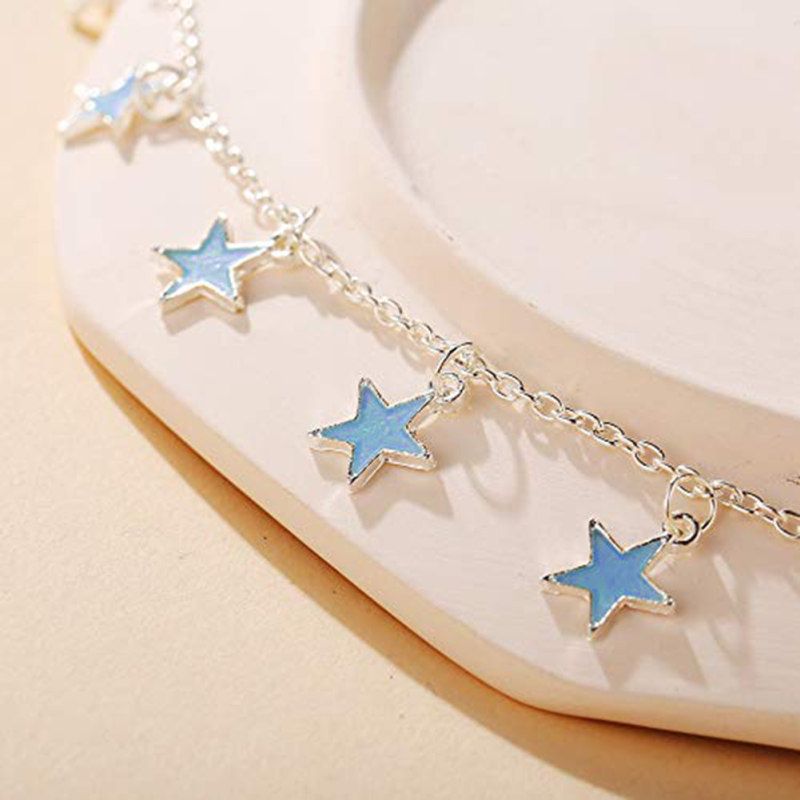 Women Elegant Beach Luminous Blue Star Pendant Anklets