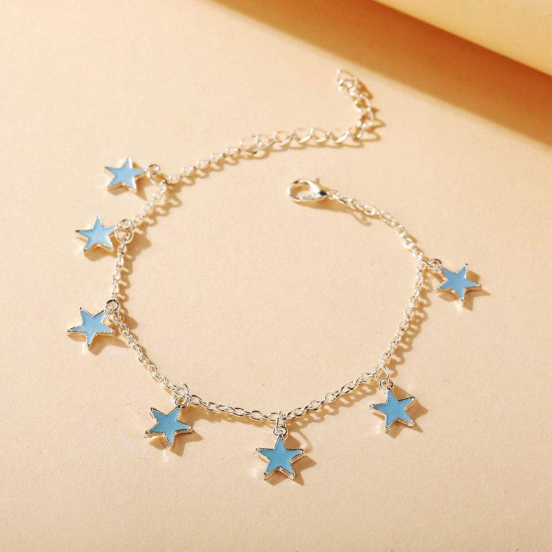 Women Elegant Beach Luminous Blue Star Pendant Anklets