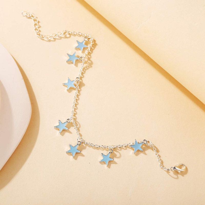 Women Elegant Beach Luminous Blue Star Pendant Anklets