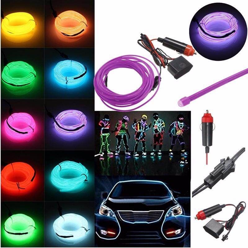 V1NF Flexible Neon Cold Light Glow Strip Rope EL Wire With 12V Inverter For Car Light Green White