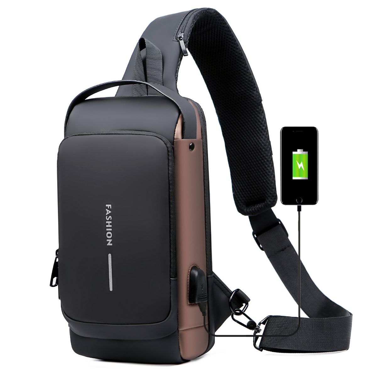 Unisex Sling Crossbody Shoulder Messenger Bag - Black/Brown