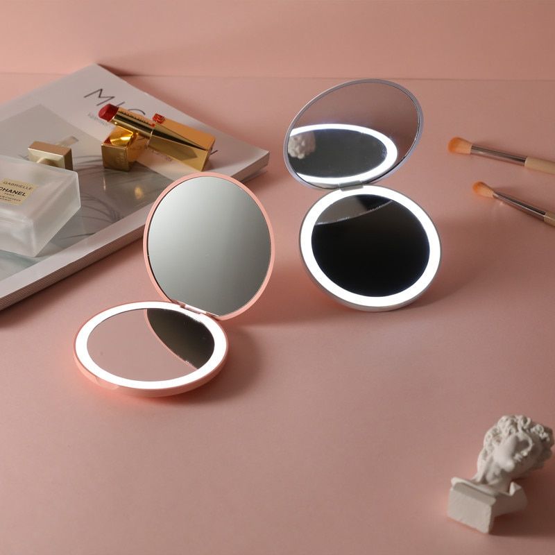 Mini Portable Lights LED Makeup Mirror Hand Hold Foldable
