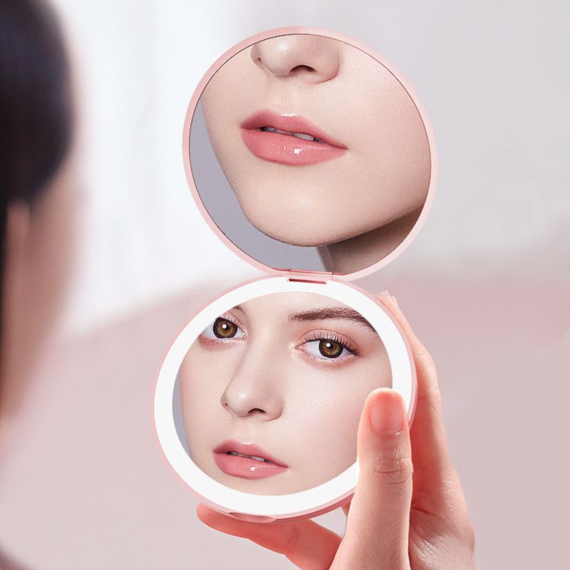 Mini Portable Lights LED Makeup Mirror Hand Hold Foldable