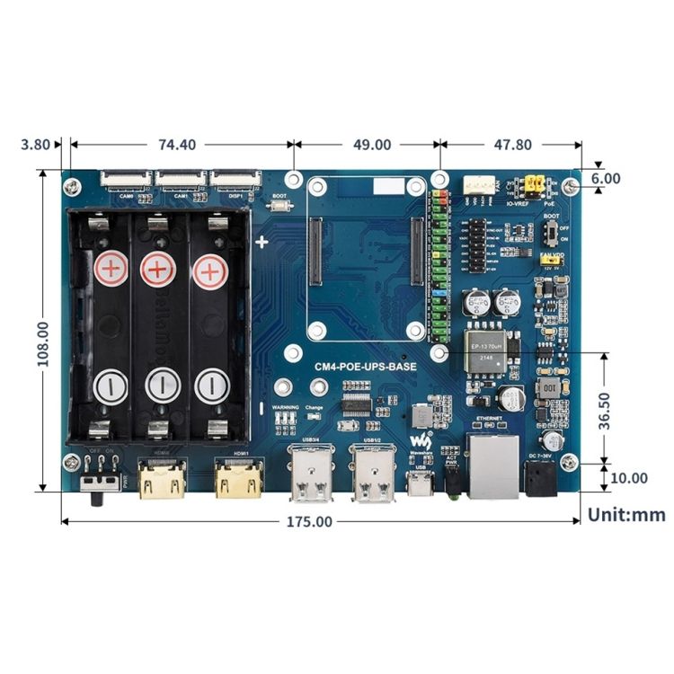 Waveshare PoE UPS Base Board For Raspberry Pi CM4
