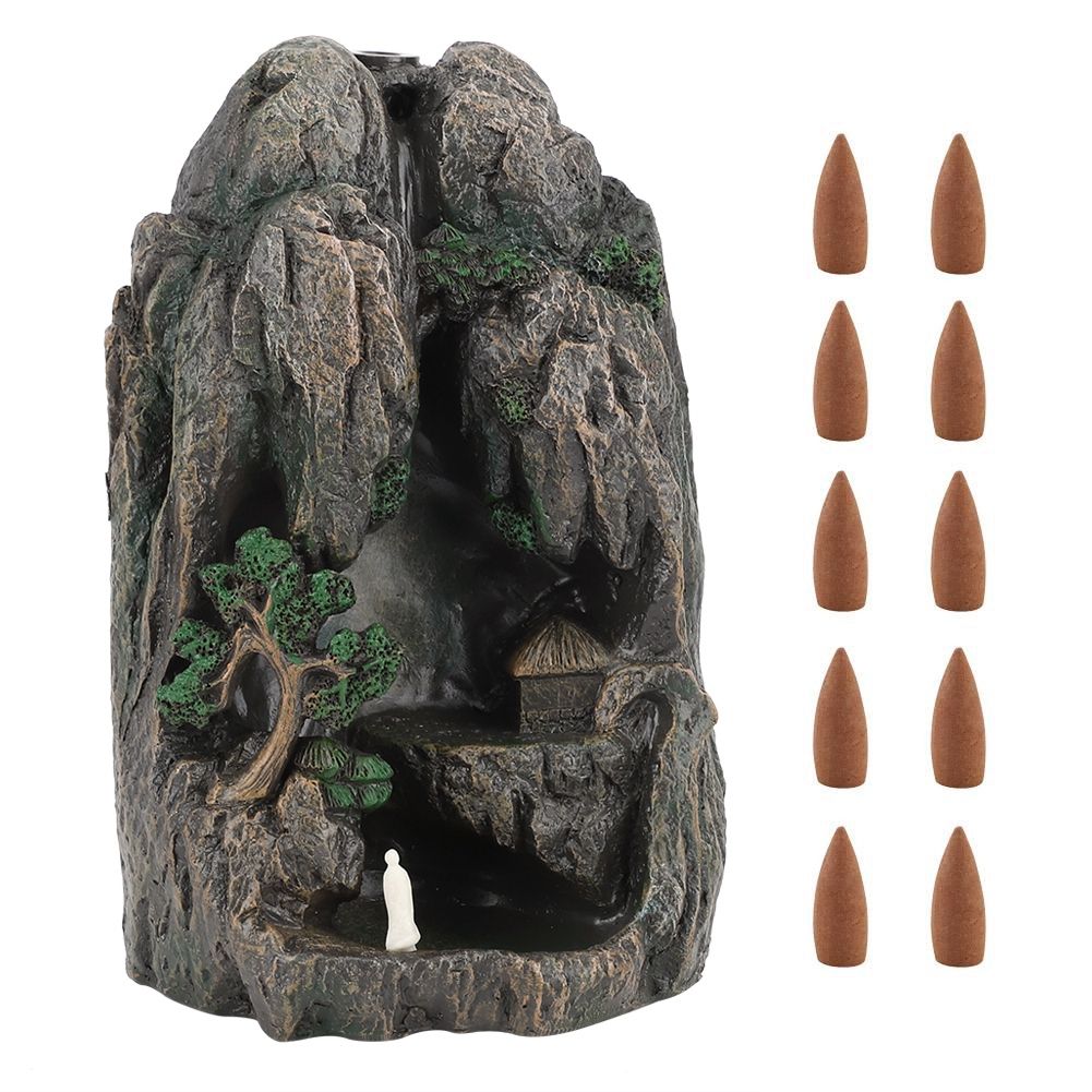 Waterfall Mountain Tower Backflow Resin Incense Burner
