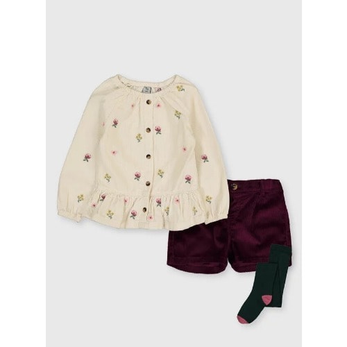 Corduroy Top & Shorts With Tights 3pc Set