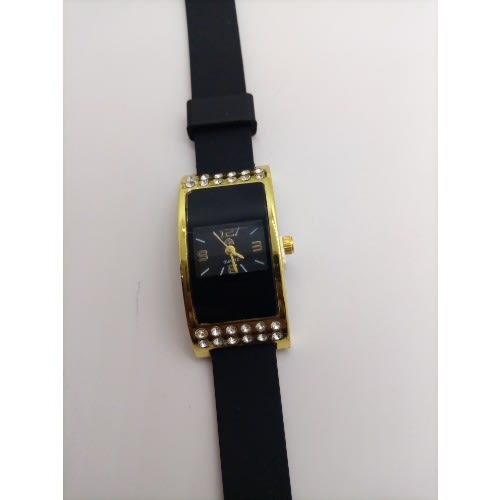 Women's Crystal Silicone Strap Watch - Black