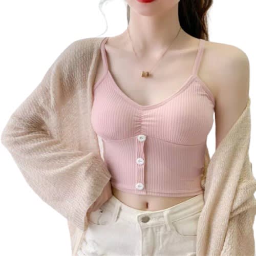 Stretchy Silk Cotton Camisole Bra Combo With Removable Pads - Pink