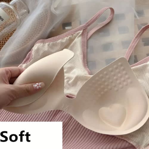 Stretchy Silk Cotton Camisole Bra Combo With Removable Pads - Pink