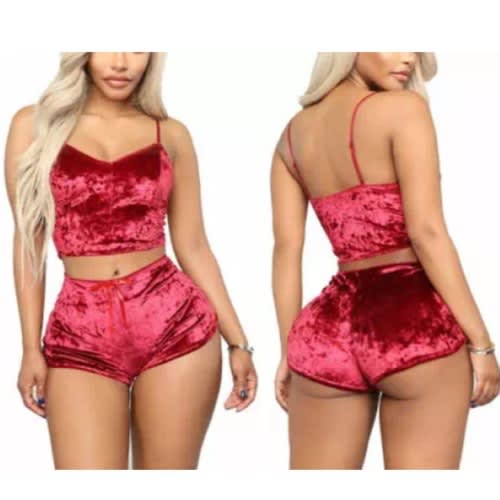 Set Of Ladies Lingerie Velvet Sleepwear - Red