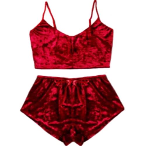 Set Of Ladies Lingerie Velvet Sleepwear - Red