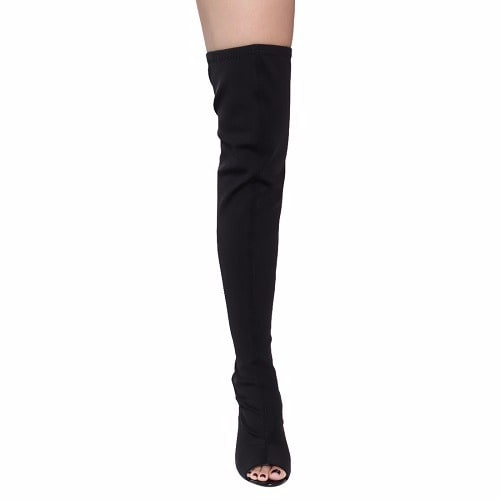 High Heel Boots with Over The Knee Thigh Fabric - Black