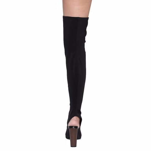 High Heel Boots with Over The Knee Thigh Fabric - Black