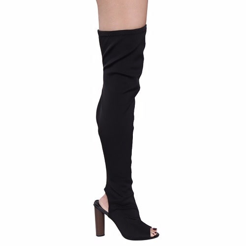 High Heel Boots with Over The Knee Thigh Fabric - Black