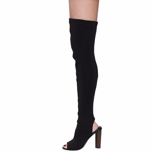 High Heel Boots with Over The Knee Thigh Fabric - Black