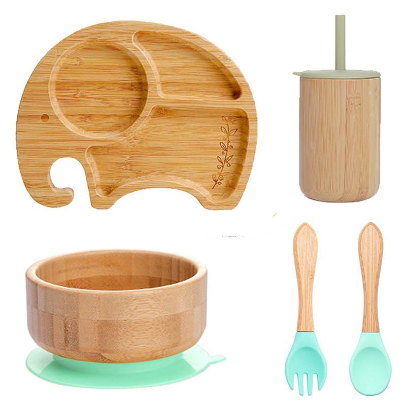 5Pcs Baby Non-Slip Tableware With Suction Plate Fork Spoon