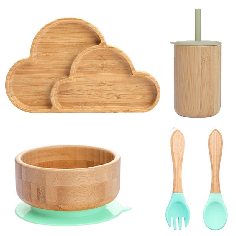 5Pcs Baby Non-Slip Tableware With Suction Plate Fork Spoon