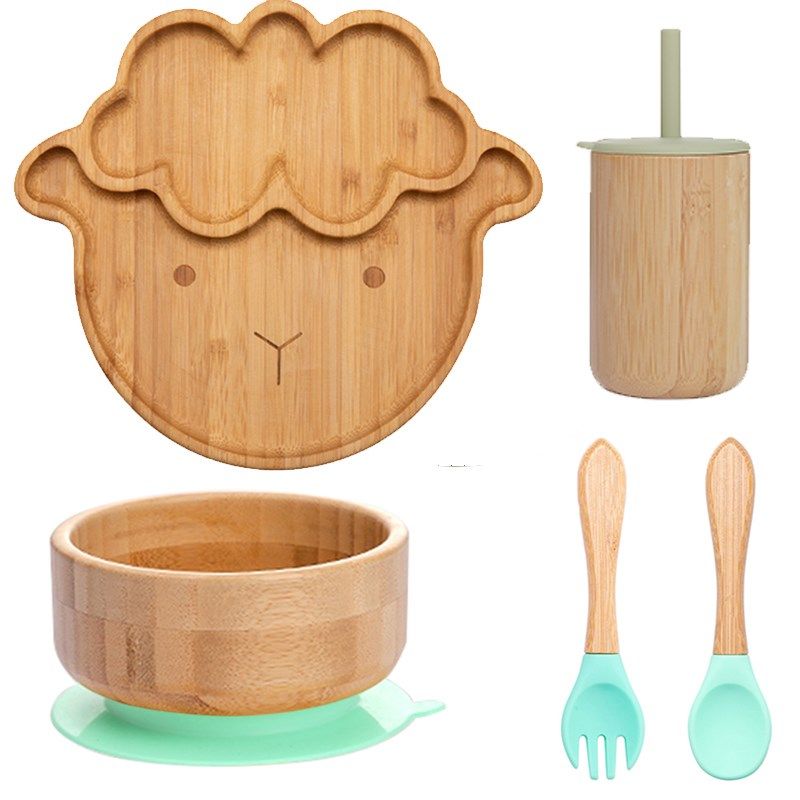5Pcs Baby Non-Slip Tableware With Suction Plate Fork Spoon