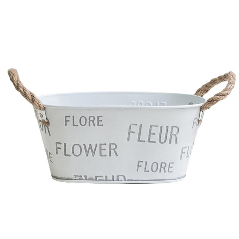 Wrought Iron Flower Pot Old Retro Living Room Tin European Vase Desktop Storage Bucket Garden Decoration Flower Bucket Pot