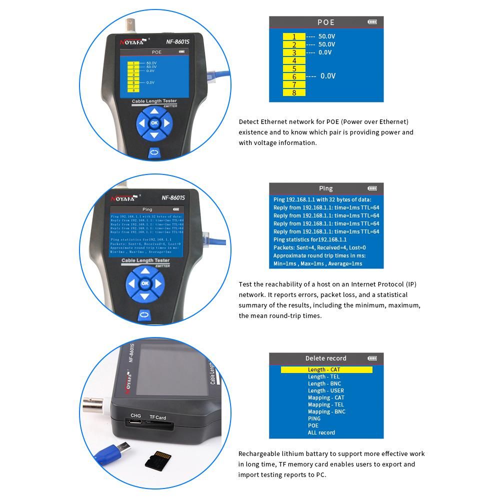 NOYAFA Telephone Wire Tracker Electrical Line Finding Testing Cable Tester Handheld Line Finder Cable Detector Wire Measuring Instrument for Network Maintenance Collation For RJ45 RJ11 BNC Metal Cable PING/POE
