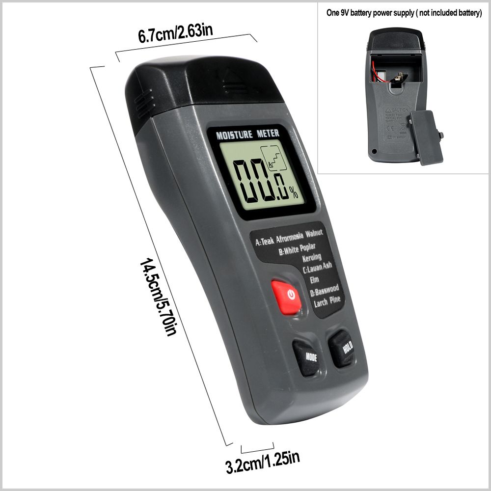 Digital Wood Moisture Meter Professional 0~99.9% Timber Hygrometer Portable Tool LCD Display Timber Damp Detector With Battery-black