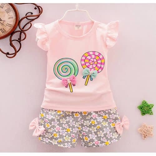 Girl's Lollipop Top With Short - Pink