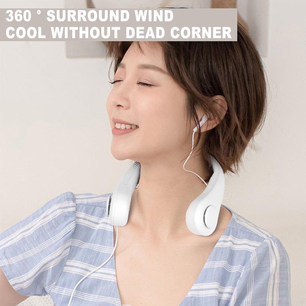 Hanging Ne K Fan  Less Fan Ne Kband Leafless Fan USB Mini Ne Kla E Fan-white