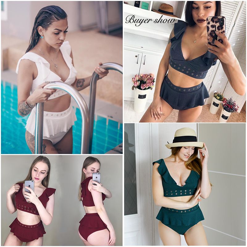 New High Waist Bikini Swimwear Women Swimsuit Push Up Bikinis Women Bathing Suit Biquini Ruffle Bikini Summer Beach Wear ZMS1908W1 KIP