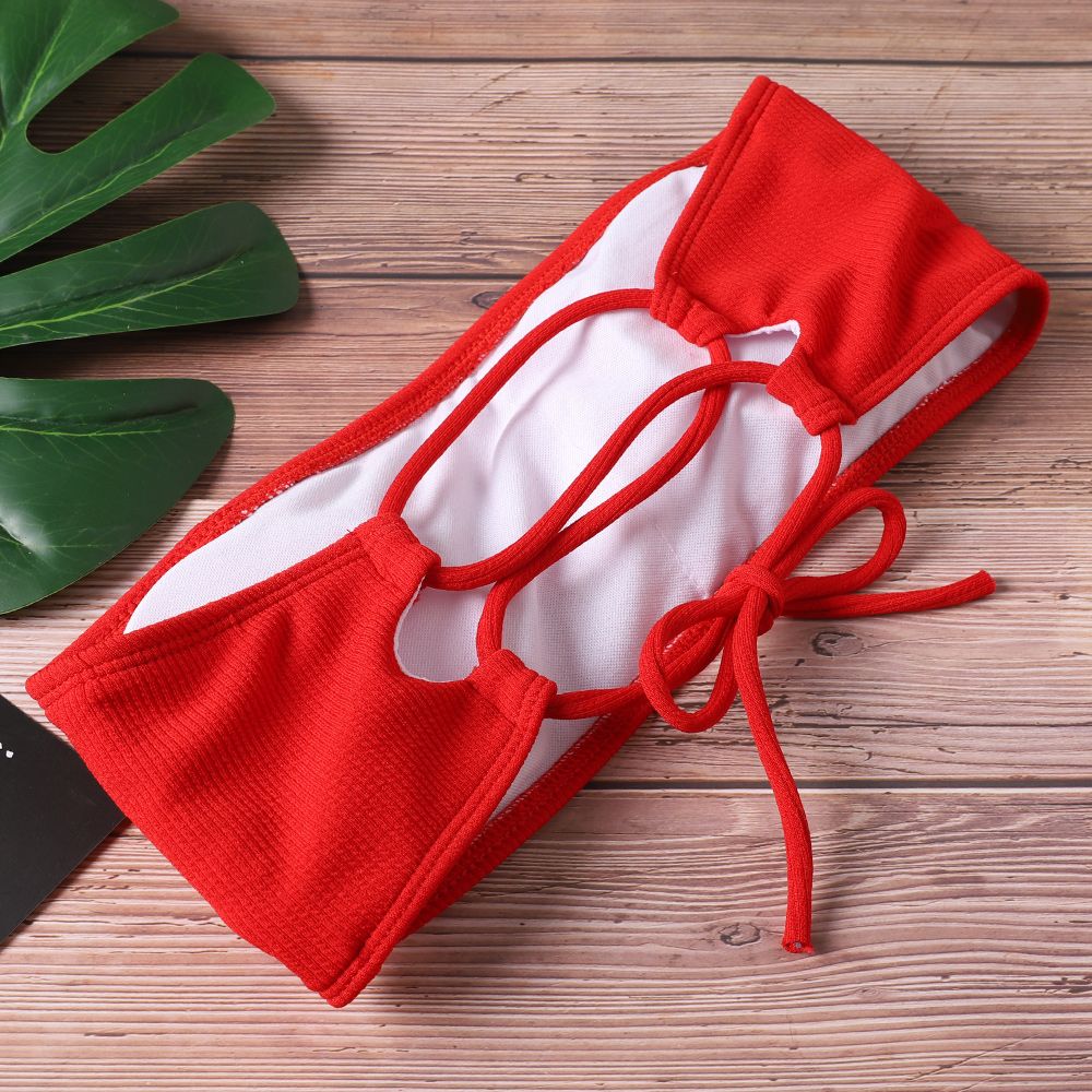 New Bikini Women Swimwear High Waist Sless Bikini Pure Color Women Swimsuit Padded Bathing Suit Monokin Red KIP