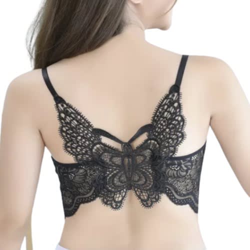 Stretchy Lace Camisole Bra Combo With Removable Pads – Black