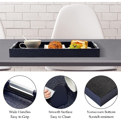 Faux Leather Serving Decorative Tray With Metal Handles - Dark Grey