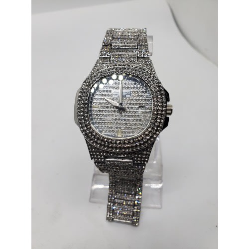 Iced Stoned Wristwatch - Silver