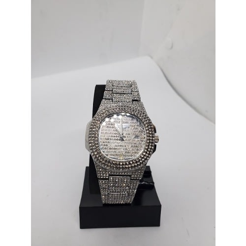 Iced Stoned Wristwatch - Silver