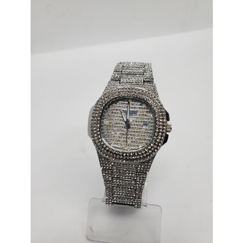 Iced Stoned Wristwatch - Silver